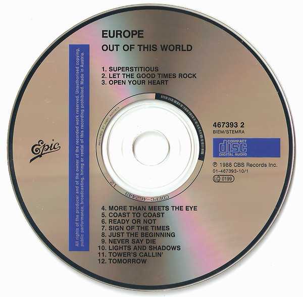Europe  Out Of This World : CD